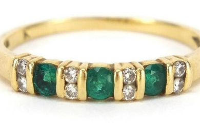 18ct gold, emerald and diamond half eternity ring, size