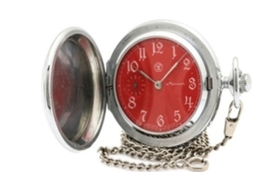 Molnija Russian Hunting Case Pocket Watch with Fob