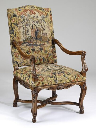 19th c. French Rococo Revival fauteuil in needlepoint