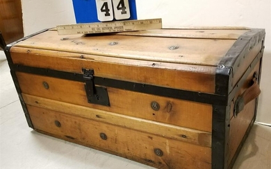 19th c. TRUNK W/ CONTENTS, 12.5"H X 26.5"W X 13"D