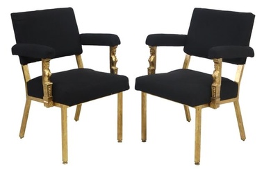 (3) EMPIRE STYLE GILT UPHOLSTERED ARMCHAIRS