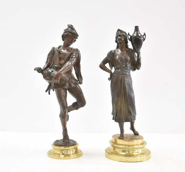 (2) FRENCH BRONZE FIGURES OF MAN & WOMAN