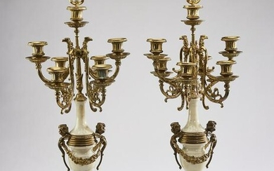 (2) Louis XVI style bronze and marble candelabra