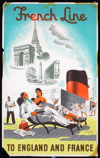 2 Original c. 1950s French Line Travel Posters