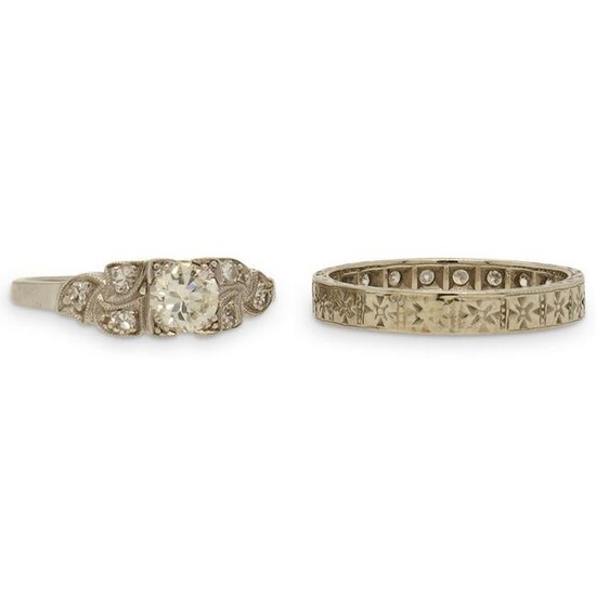 (2 Pc) Art Deco Diamond Ring and Band