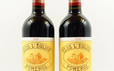 2 bouteilles CLOS L'EGLISE 2008 Pomerol