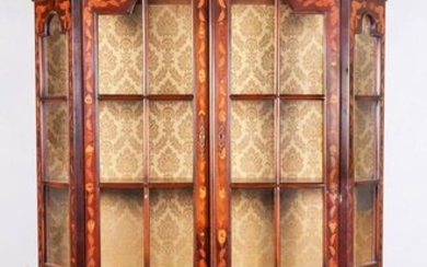 2-part Marquetry inlaid Continental China Cabinet