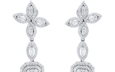 2.00 TCW HI/SI-I1 Baguette Diamond Dangle Earrings 18k