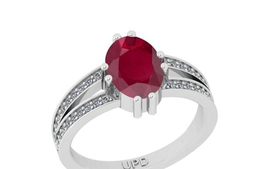 2.24 Ctw I2/I3 Ruby And Diamond 14K White Gold Engagement Ring