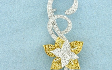 2ct TW Yellow and White Diamond Flower Pin in 18K Yellow and White Gold