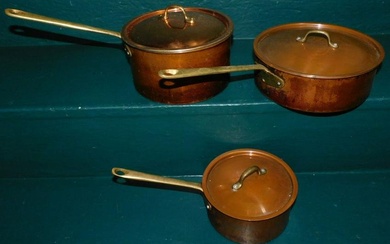 3 Copper Pots with Lids