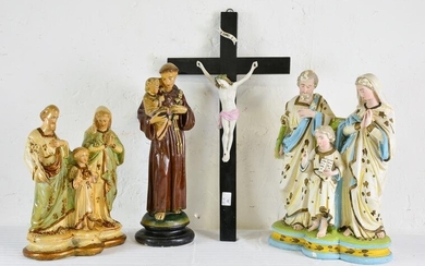 3 Religious Figures & 1 Cross / Crucifix