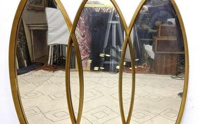 3 Section Gilt Wood Modernist Wall Mirror. 3 elongated