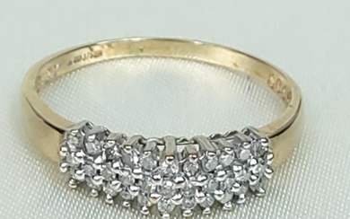 9ct gold 3 row diamond half hoop ring, size R