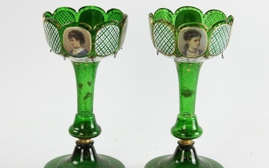 Pair of Antique Lusters with Enamel Overlay