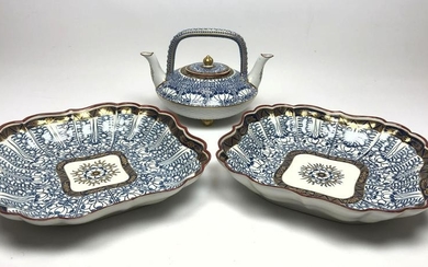 3pc ROYAL WORCESTER lot. Double sided teapot and two ve