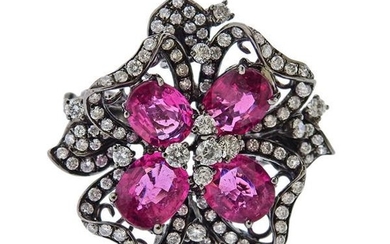 14k Gold Diamond Pink Gemstone Flower Ring