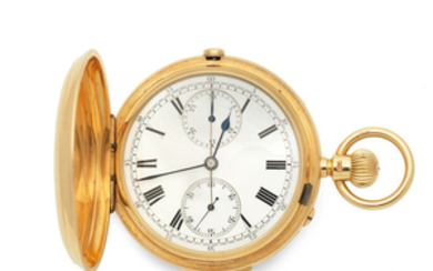 An 18K gold keyless wind minute repeating chronograph full hunter pocket watch