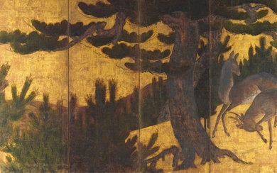 ANONYMOUS, MOMOYAMA-EDO PERIOD, LATE 16TH-EARLY 17TH CENTURY | DEER BENEATH PINE TREES