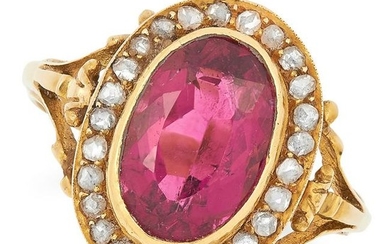 ANTIQUE TOURMALINE AND DIAMOND CLUSTER RING set with an