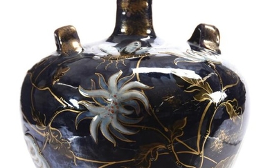 Art Pottery Vase, Signed "E. Galle", Floral & Dragonfly