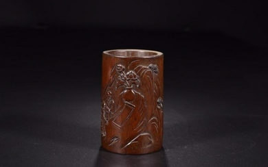 A BAMBOO CARVED STORY PATTERN BRUSH POT