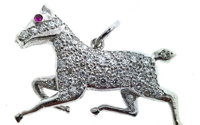 Beautiful 1960s Platinum Horse Pendant with Round