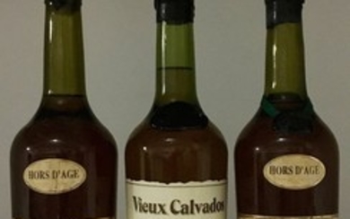 3 bouteilles CALVADOS (2 Hors d'Age Huet,…