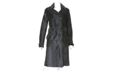 Burberry Black Pony Skin Trench Coat, double breasted