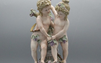 Capodimonte Bisque Porcelain Grouping Two Children