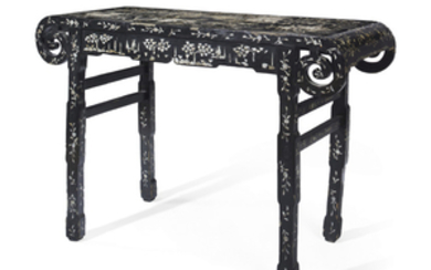 A CHINESE BLACK LACQUER AND MOTHER-OF-PEARL INLAID ALTAR TABLE, 19TH CENTURY