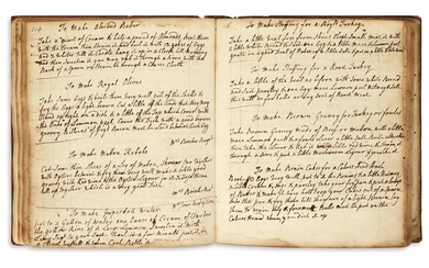 (COOKERY.) Manuscript recipe book in English on paper, written in multiple cursive hands...