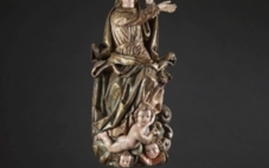 ÉCOLE ESPAGNOLE, DÉBUT DU XVIIe SIÈCLE Vierge de l'Assomption Sculpture en bois polychromé et doré