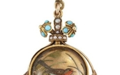 An Edwardian gold, reverse painted crystal intaglio...