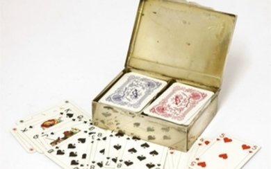 An Edwardian novelty silver miniature playing card box, Grey & Co., Birmingham 1907, of plain ...