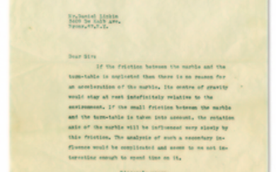 EINSTEIN, Albert (1879-1955). Typed letter signed (''A. Einstein'') to Daniel Lipkin, Princeton, 27 May 1944.