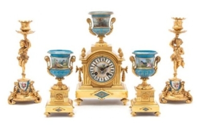 A French Gilt Bronze and Sevres Style Porcelain Clock