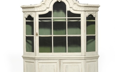 A French white painted oak vitrine cupboard. 19th century. H. 215 cm. W. 173 cm. D. 40 cm.