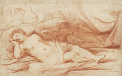 Giovanni Francesco Barbieri, Il Guercino (Cento 1591-1666 Bologna), Venus reclining, with Cupid and a satyr
