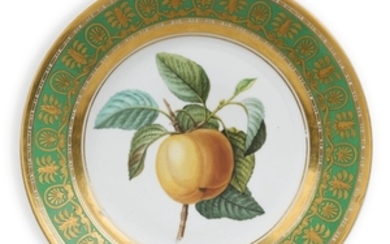 A Green-Ground Botanical Plate from the Golden or Armorial Service, Imperial Porcelain Manufactory, St Petersburg, circa 1827