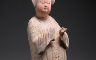 A large painted pottery figure of a court lady
