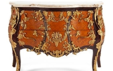 A Louis XV Style Gilt Bronze Mounted Parquetry Commode