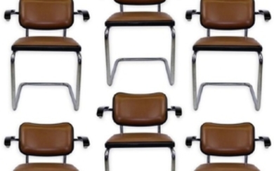 6 Marcel Breuer For Knoll Leather Dining Armchairs