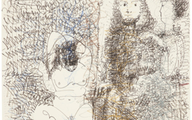Pablo Picasso (1881-1973) Trois personnages, 1966 Coloured pencils on paper;...