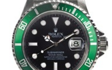 ROLEX | A STAINLESS STEEL AUTOMATIC CENTER SECONDS WRISTWATCH WITH DATE AND BRACELET REF 16610 T CASE M656077 SUBMARINER "KERMIT" CIRCA 2007