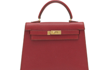 A ROUGE VIF COURCHEVEL LEATHER MICRO MINI KELLY 15 WITH GOLD HARDWARE, HERMÈS, 1992