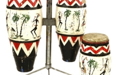 A SET OF BONGO DRUMS, 1940s-1950s, from Southern France, but possibly of Cuban origin, painted wood ...