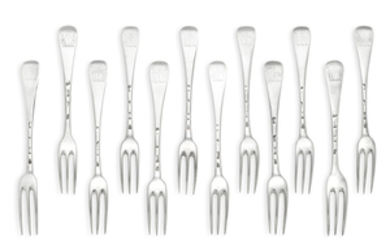 A set of twelve George I/II silver dessert forks