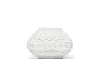 A SMALL MOLDED WHITE-GLAZED SQUARE WATER POT, 18TH-19TH CENTURY