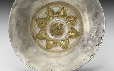 Thracian Gilt Silver Bowl with Face of Silenus